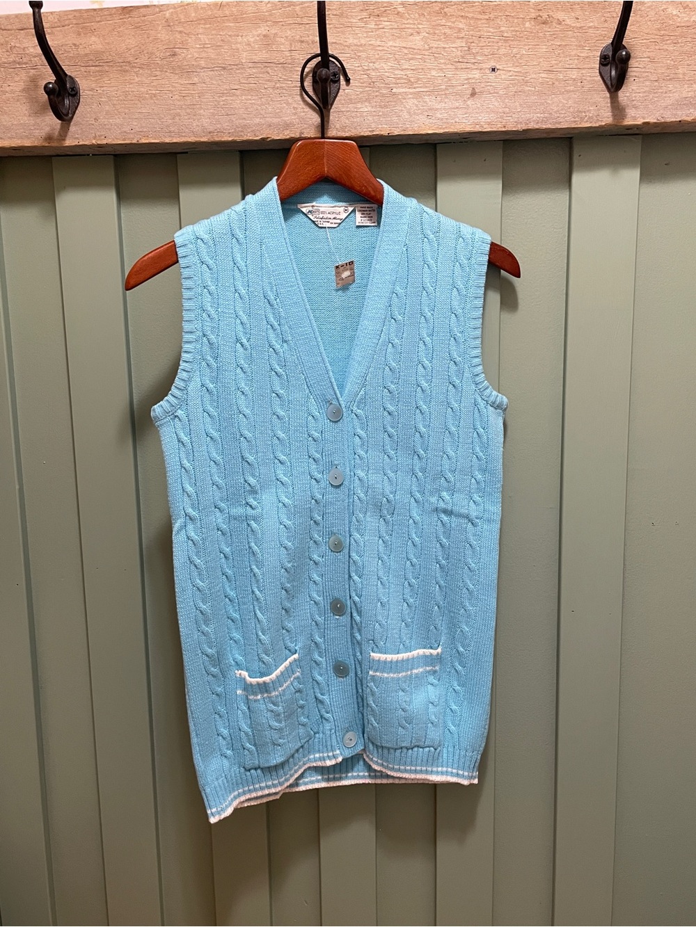 Vintage Light Blue Cable Knit Button-Up Sweater Vest KMart New Old Stock M